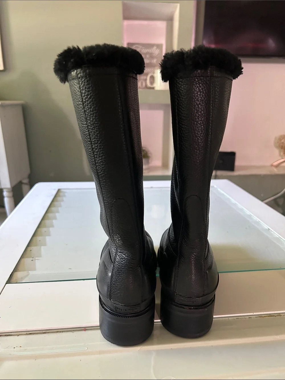 HUNTER Shearling Leather Pull On Boots Womens